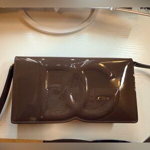 DOLCE GABBANA Patent DG Logo Crossbody Bag Brown